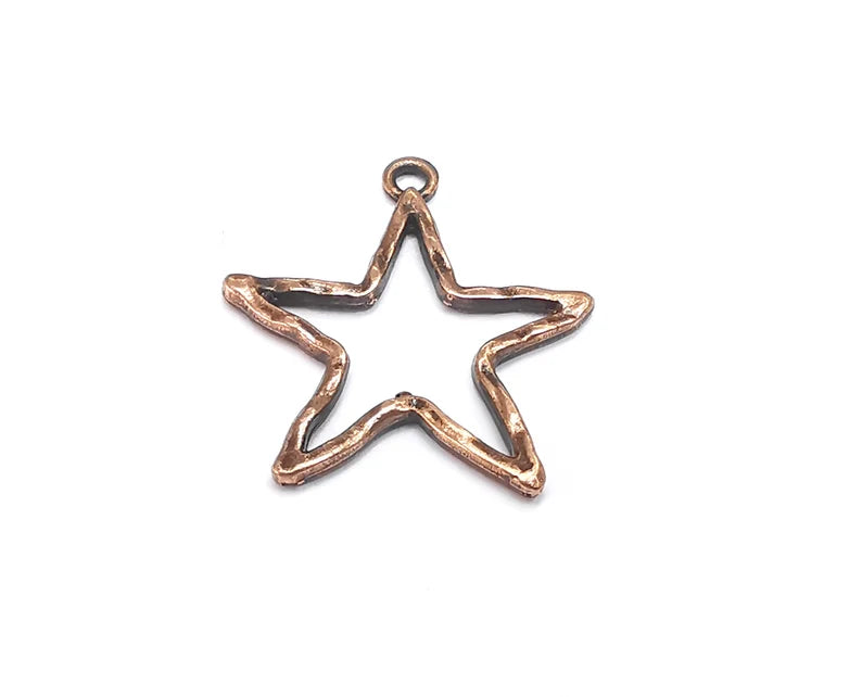 2 Hammered Star Charms Antique Copper Plated Charms (27x25mm) G29699