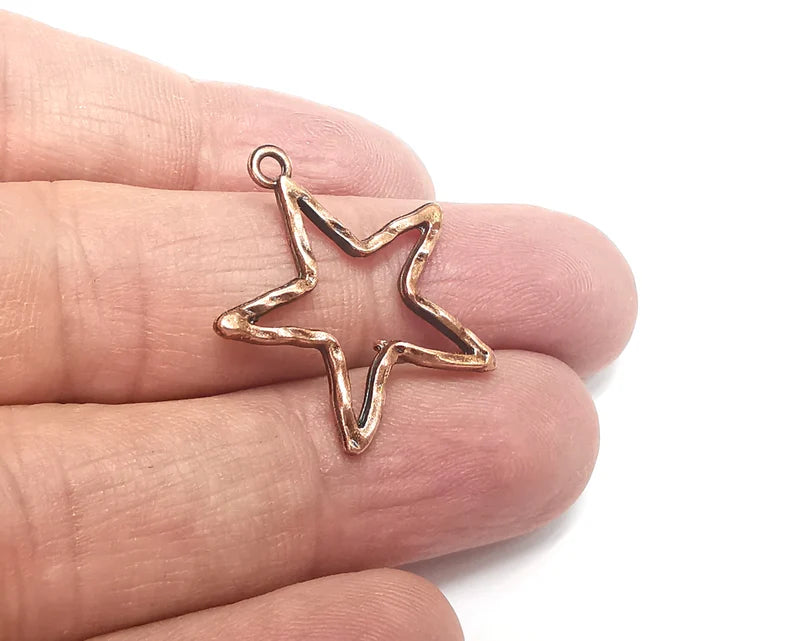 2 Hammered Star Charms Antique Copper Plated Charms (27x25mm) G29699