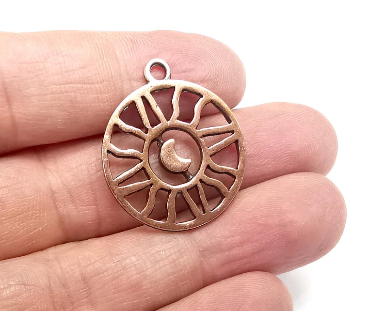 2 Ethnic Sun Crescent Charms Antique Copper Plated Charms (30x25mm) G29700