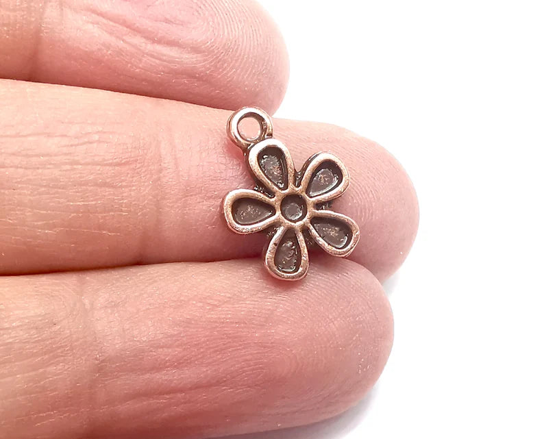 5 Flower Daisy Charms Antique Copper Plated Charms (16x13mm) G29712