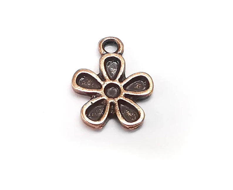 5 Flower Daisy Charms Antique Copper Plated Charms (16x13mm) G29712