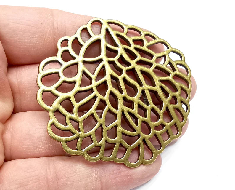 Coral Filigree Pendant Antique Bronze Plated Findings (66x62mm) G29469