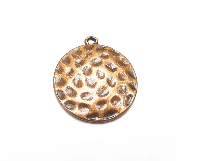 Round Hammered Dome Charms, Antique Copper Plated Charms (28x25mm) G29473