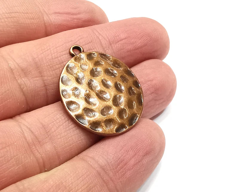 Round Hammered Dome Charms, Antique Copper Plated Charms (28x25mm) G29473