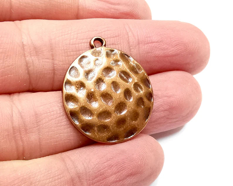 Round Hammered Dome Charms, Antique Copper Plated Charms (28x25mm) G29473