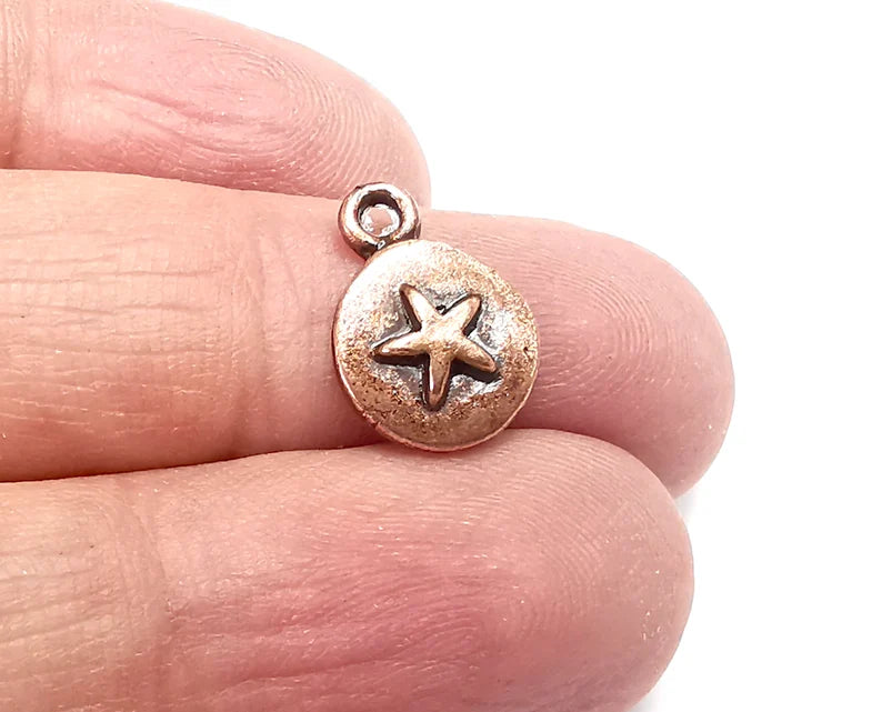 5 Star Disc Charms Antique Copper Plated Charms (15x11mm) G29704