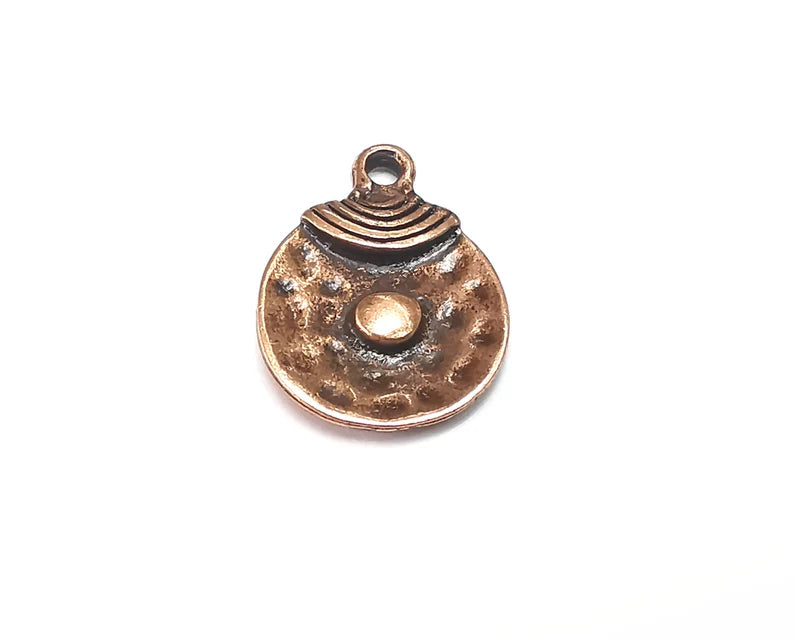 5 Ethnic Disc Charms Antique Copper Plated Charms (22x17mm) G29705