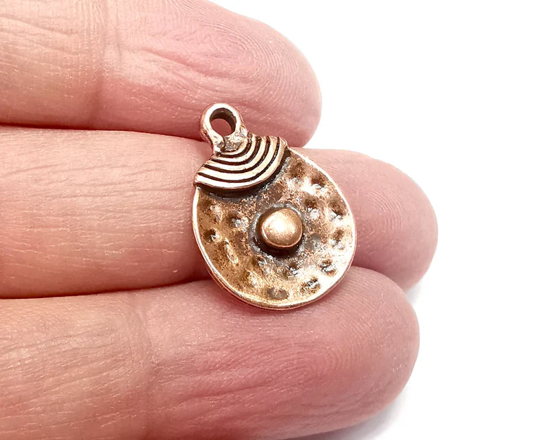 5 Ethnic Disc Charms Antique Copper Plated Charms (22x17mm) G29705