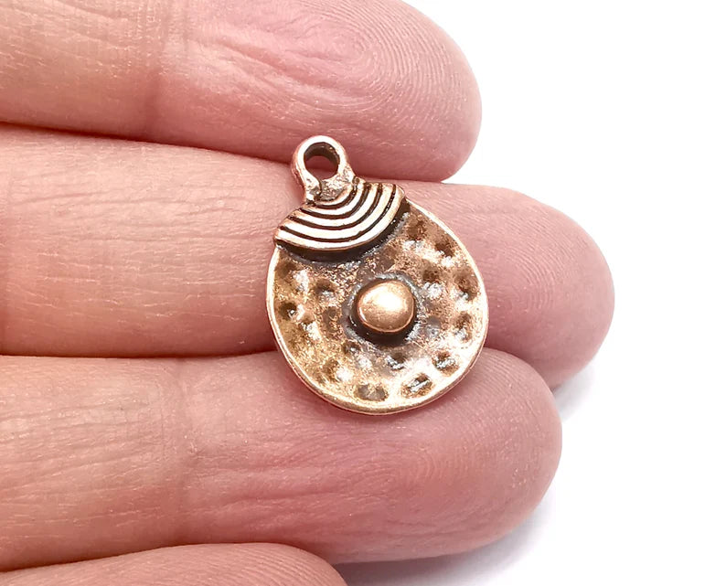 5 Ethnic Disc Charms Antique Copper Plated Charms (22x17mm) G29705
