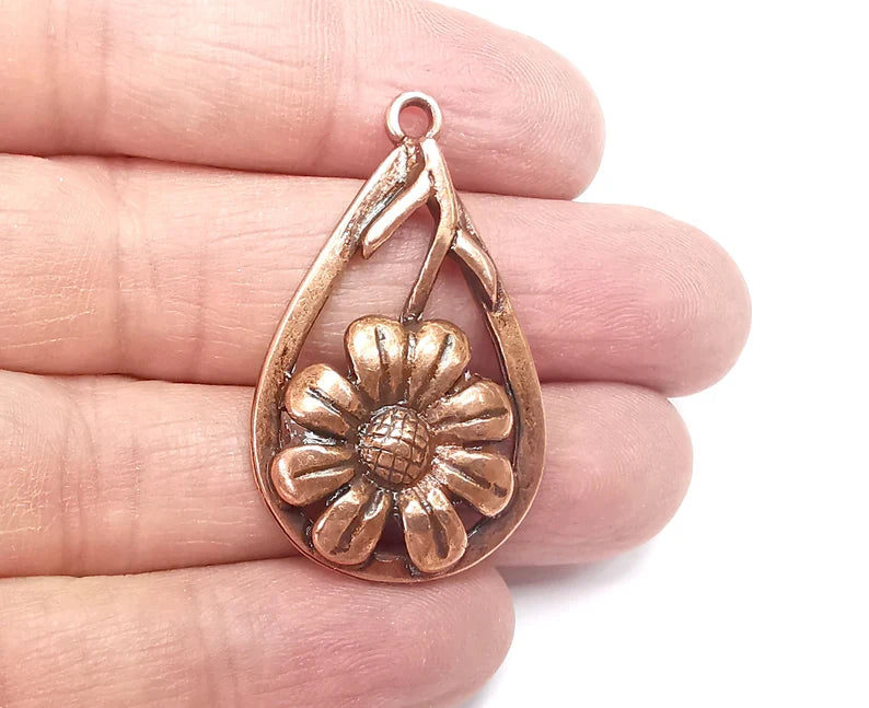 Flower Drop Charms Antique Copper Plated Charms (40x24mm) G29707
