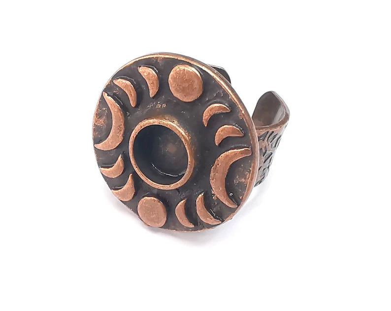 Crescent Moon Ring, The Phases of The Moon Ring Blank Setting, Cabochon Mounting, Adjustable Resin Base Bezels, Antique Copper (8mm) G29710