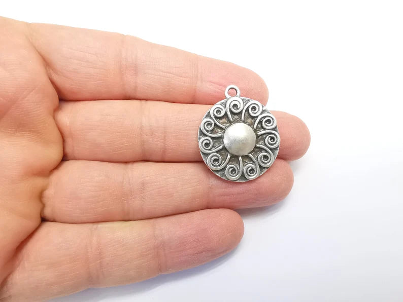 Antique Silver Charms Pendant Shining Star Charms, Sun Charm, Antique Silver Plated Charms (29x25mm) G29703