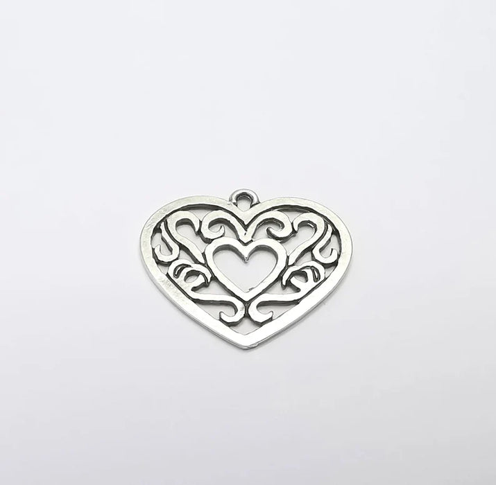 2 Heart Charms, Antique Silver Plated Charms (27x25mm) G29714