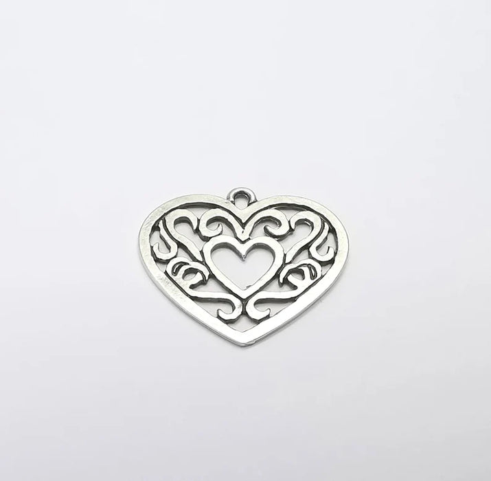 2 Heart Charms, Antique Silver Plated Charms (27x25mm) G29714