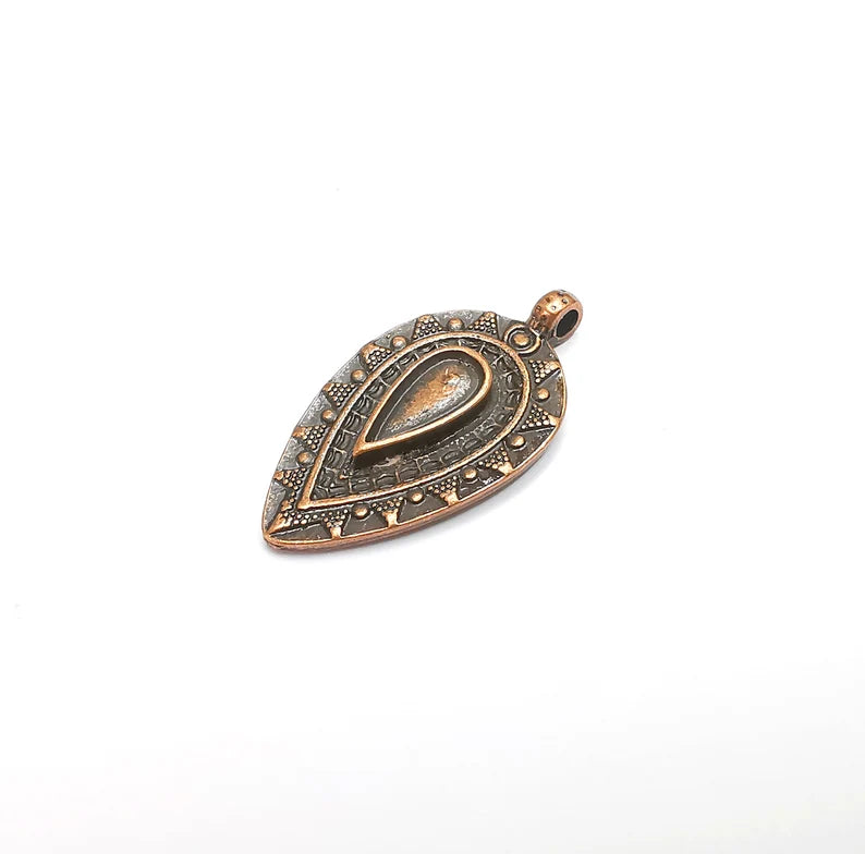 Drop Charms Pendant Bezels, Resin Blank, inlay Mountings, Mosaic Frame, Cabochon Bases Flower Settings Antique Copper (12x5mm) G29477