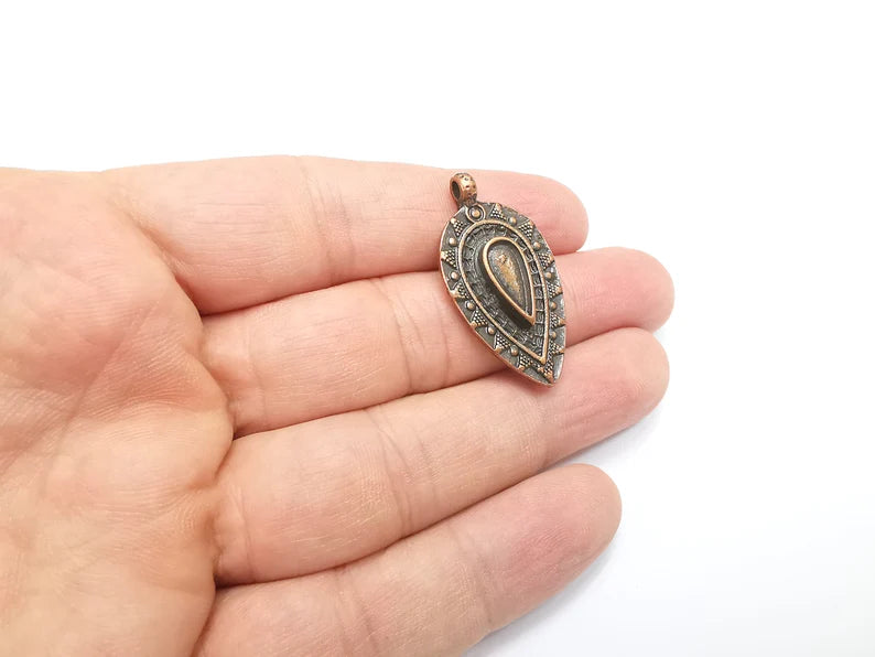Drop Charms Pendant Bezels, Resin Blank, inlay Mountings, Mosaic Frame, Cabochon Bases Flower Settings Antique Copper (12x5mm) G29477
