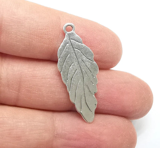 2 Leaf Charms, Antique Silver Plated Leafy Charms (35x15mm) G29716