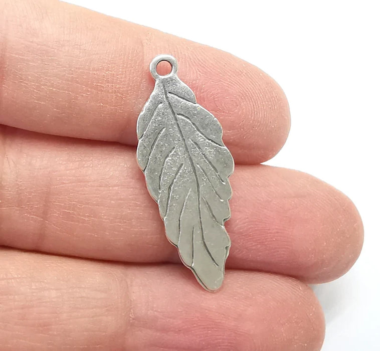 2 Leaf Charms, Antique Silver Plated Leafy Charms (35x15mm) G29716