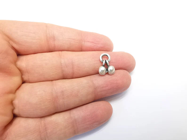 5 Dangling Ball Charms Cherry Charms Antique Silver Plated Charms (42x15mm) G29717