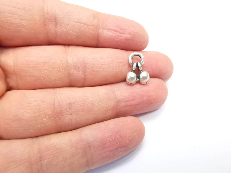 5 Dangling Ball Charms Cherry Charms Antique Silver Plated Charms (42x15mm) G29717