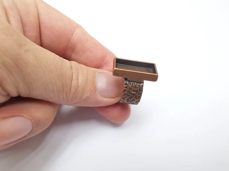 Rectangle Antique Copper Ring Blank Setting, Cabochon Mounting, 20x8mm Adjustable Resin Ring Base Bezel, Inlay Ring Mosaic Ring Bezel (G29479)