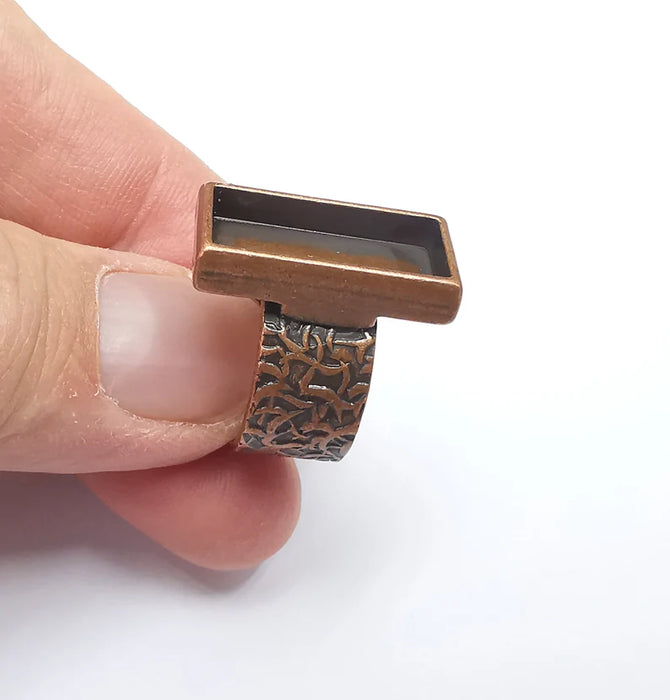 Rectangle Antique Copper Ring Blank Setting, Cabochon Mounting, 20x8mm Adjustable Resin Ring Base Bezel, Inlay Ring Mosaic Ring Bezel (G29479)
