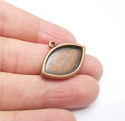 Marquise Charm Bezel, Resin Blank, inlay Mounting, Mosaic Pendant Frame, Cabochon Base, Dry Flower Setting, Antique Copper (24x14mm) G29482