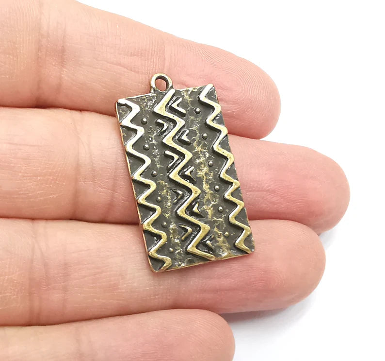 Flower Motif Charms, Ethnic Charms, Zigzag Charms, Jewelry Findings, Antique Bronze Plated Pendant (35x20mm) G29483