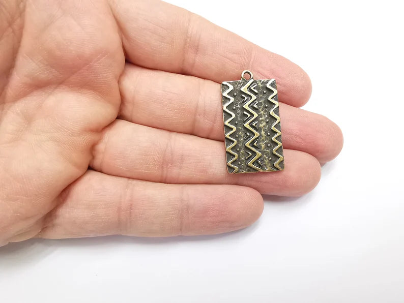 Flower Motif Charms, Ethnic Charms, Zigzag Charms, Jewelry Findings, Antique Bronze Plated Pendant (35x20mm) G29483