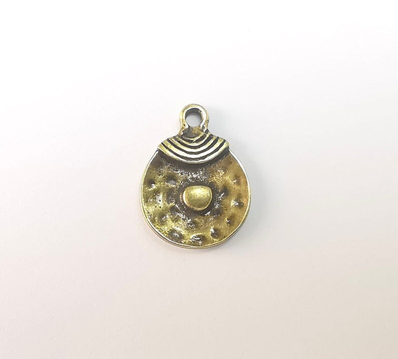 5 Ethnic Disc Charms Antique Bronze Plated Charms (22x17mm) G29721