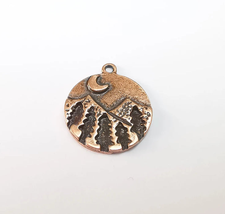 Mountain Tree and Crescent Charms Landscape Tree Moon Charms Pendant Antique Copper Plated Charms (28x24mm) G29726