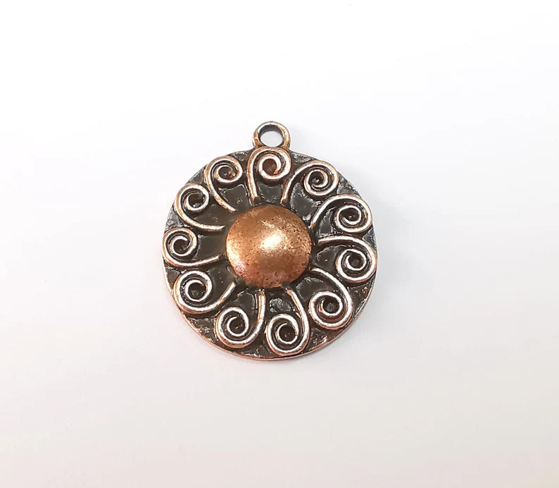 Antique Copper Charms Pendant Shining Star Charms, Sun Charm, Antique Copper Plated Charms (29x25mm) G29727