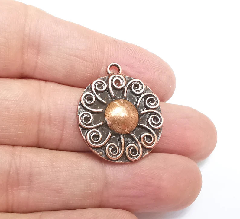 Antique Copper Charms Pendant Shining Star Charms, Sun Charm, Antique Copper Plated Charms (29x25mm) G29727