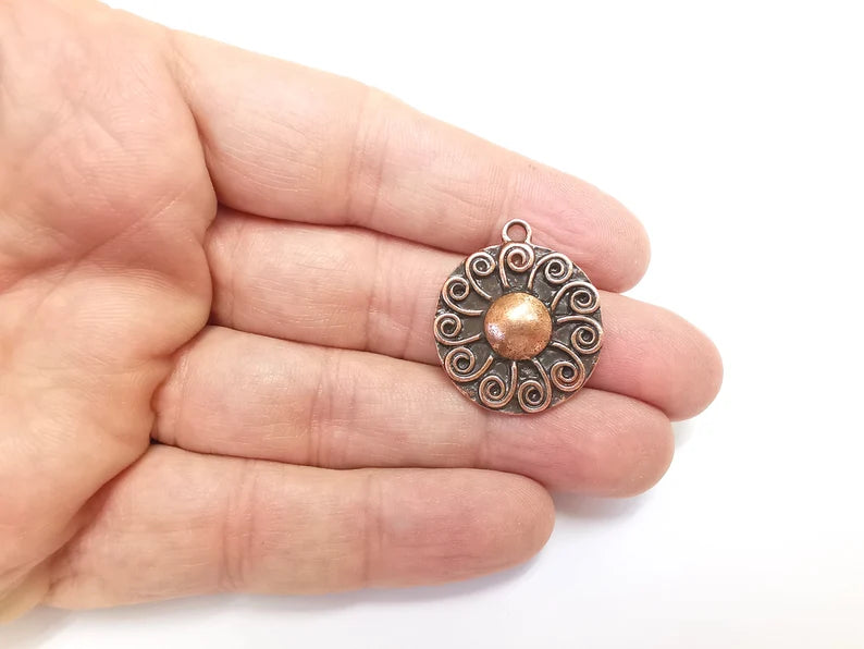 Antique Copper Charms Pendant Shining Star Charms, Sun Charm, Antique Copper Plated Charms (29x25mm) G29727