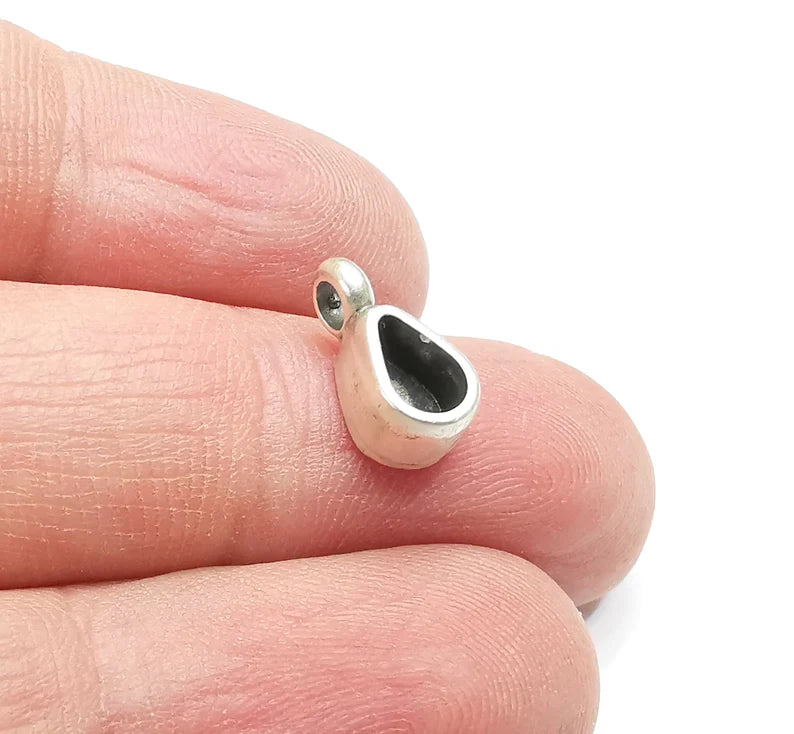 5 Drop Pear Pendant Blanks Charms Bezel Resin Base Mosaic Mountings Antique Silver Plated (13x6mm) (Bezel Size 6x4mm) G29485
