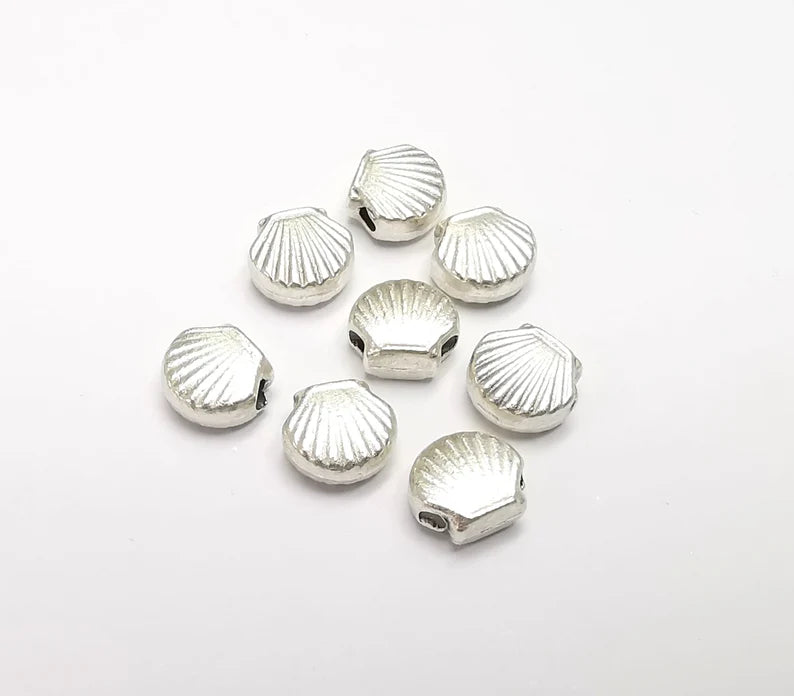 5 Oyster Beads Sea Shell Beads Antique Silver Plated Metal Beads (8mm) G33190