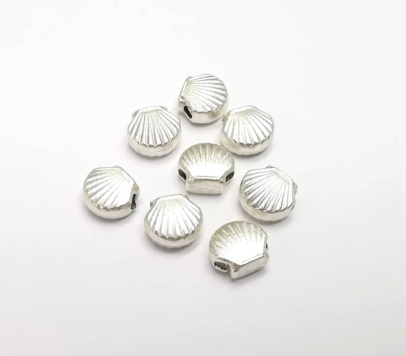 5 Oyster Beads Sea Shell Beads Antique Silver Plated Metal Beads (8mm) G29487