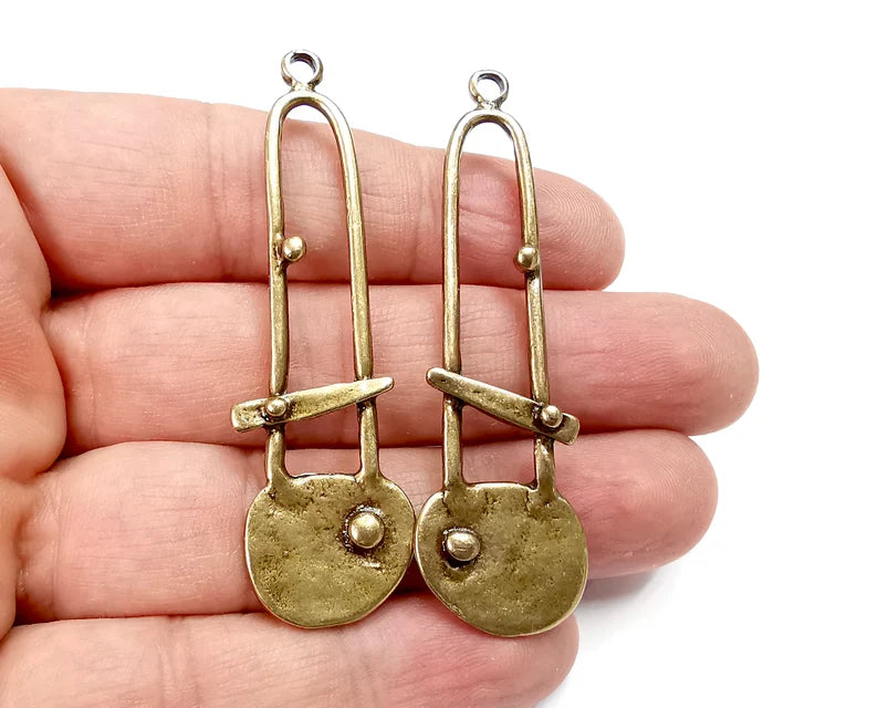 Ethnic Charms, Dangle Pendant, Earring Charms, Jewelry Findings, Antique Bronze Plated (64x19mm) G29494