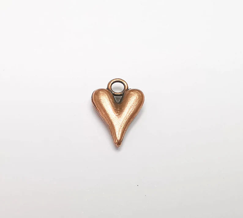 5 Heart Charm (Double Sided) Antique Copper Plated Charm (16x11mm) G29493