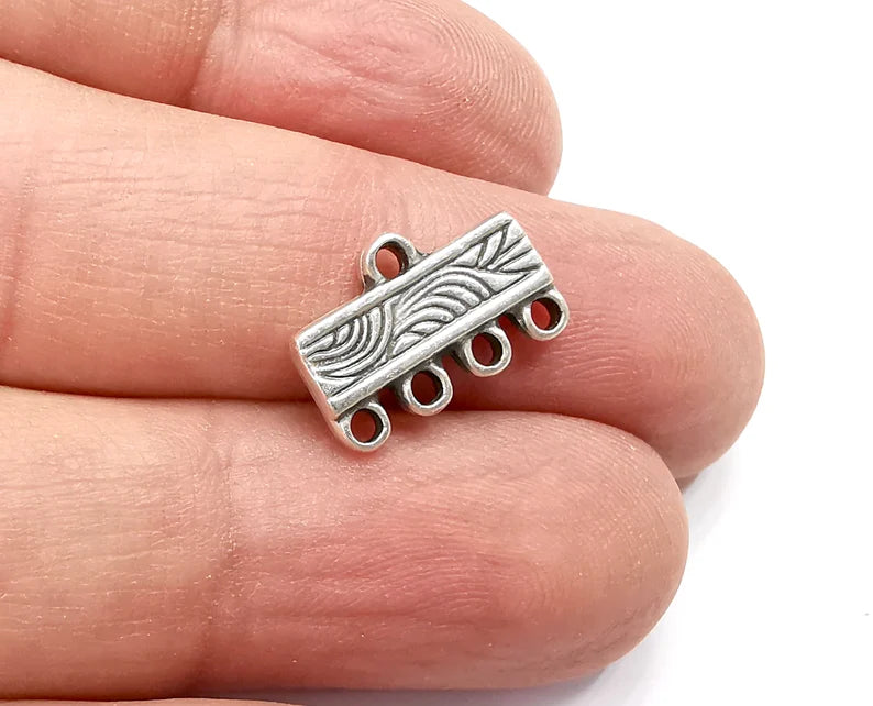 4 Separator Findings, End Bar Findings Antique Silver Plated (16x10mm) G29496