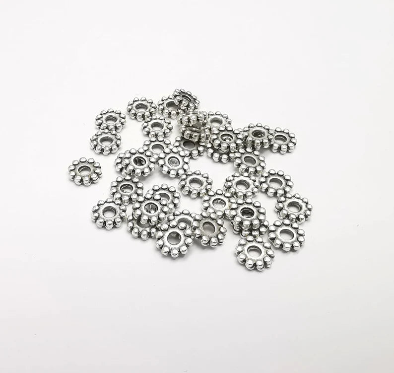 20 Rondelle Beads Antique Silver Plated Metal Beads (6mm) G29499
