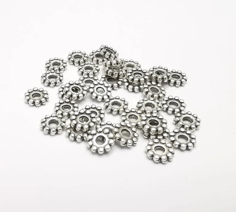 20 Rondelle Beads Antique Silver Plated Metal Beads (6mm) G29499