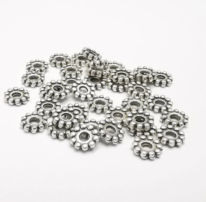 20 Rondelle Beads Antique Silver Plated Metal Beads (6mm) G29499