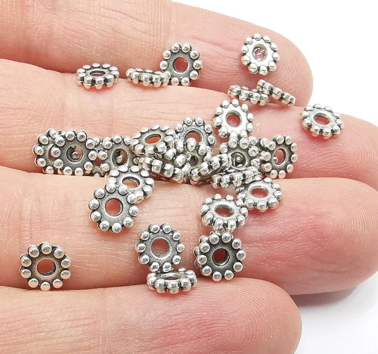 20 Rondelle Beads Antique Silver Plated Metal Beads (6mm) G29499