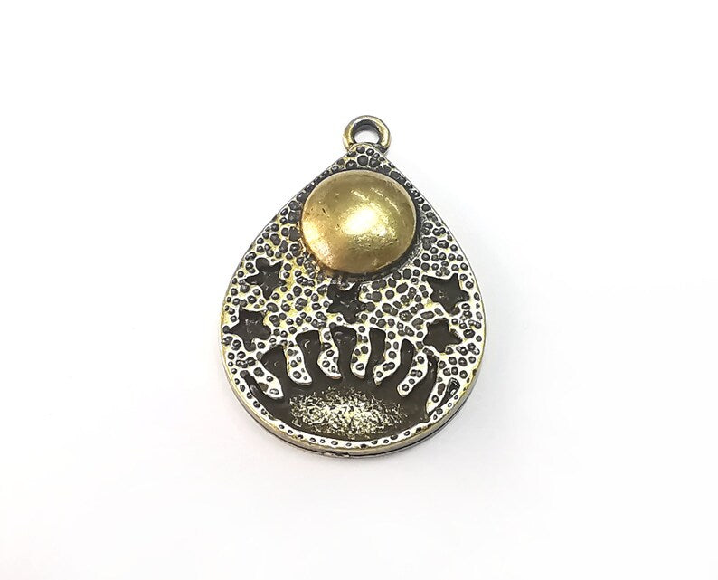 Drop Crown Moon Charms, Antique Bronze Plated Charms (35x24mm) G29742