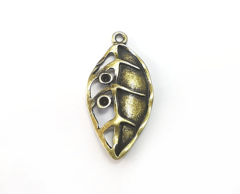 4 Leaf Charms Blank Resin Bezel Mosaic Mountings Cabochon Setting Antique Bronze Plated Pendant (34x17mm)(2mm Blank) G29743