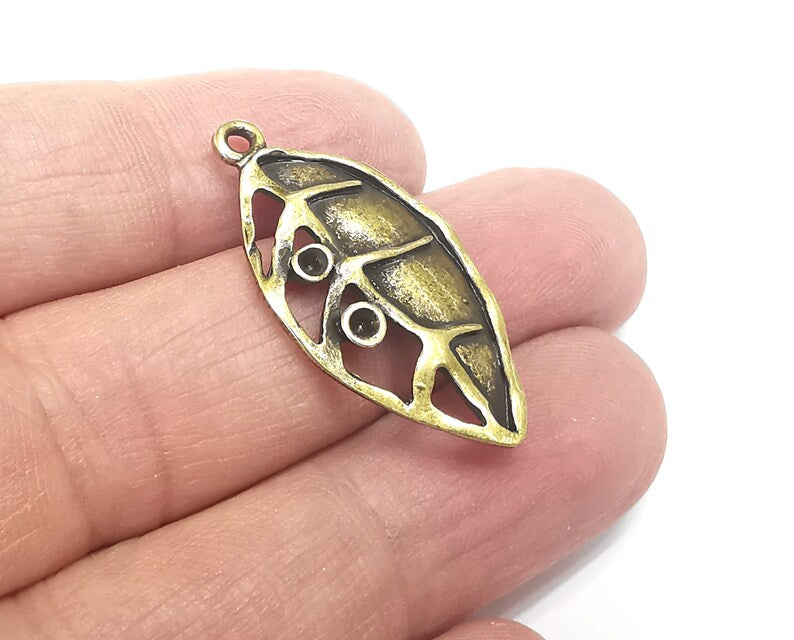 4 Leaf Charms Blank Resin Bezel Mosaic Mountings Cabochon Setting Antique Bronze Plated Pendant (34x17mm)(2mm Blank) G29743