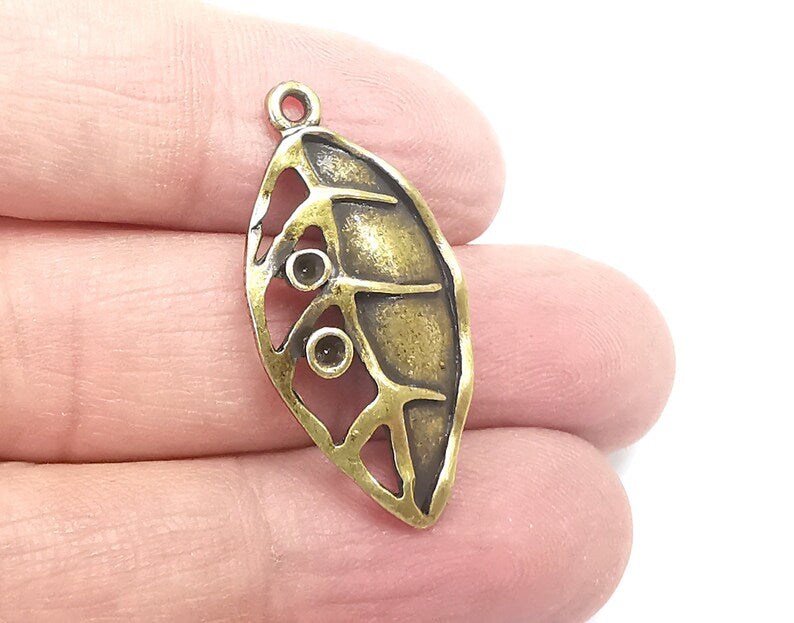 4 Leaf Charms Blank Resin Bezel Mosaic Mountings Cabochon Setting Antique Bronze Plated Pendant (34x17mm)(2mm Blank) G29743