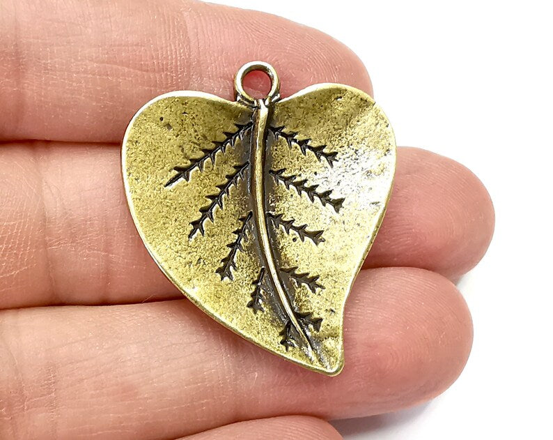 Heart Leaf Charms, Antique Bronze Plated Charms (38x33mm) G29750