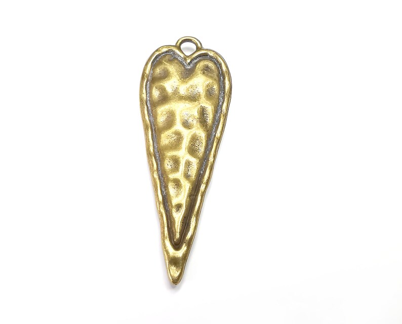 Hammered Long Heart (Double Sided) Pendant Antique Bronze Plated Pendant (76x28mm) G29756
